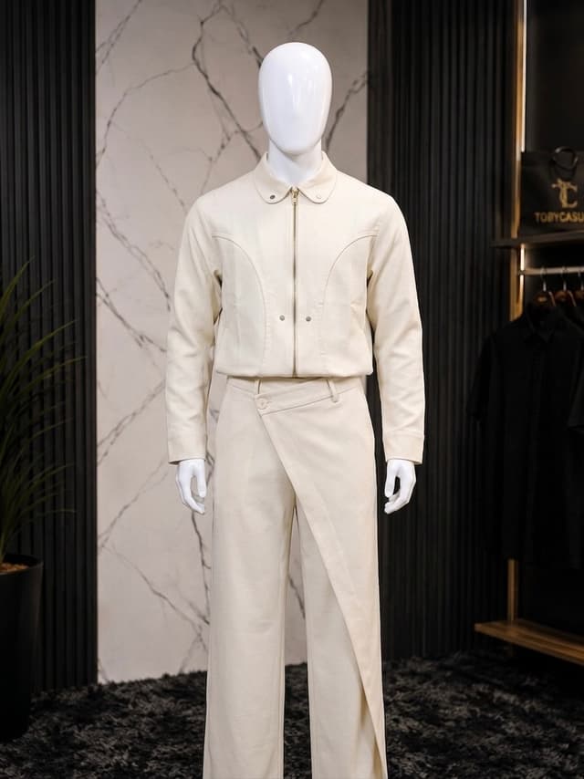 zipped jacket with curved yoke structured collar